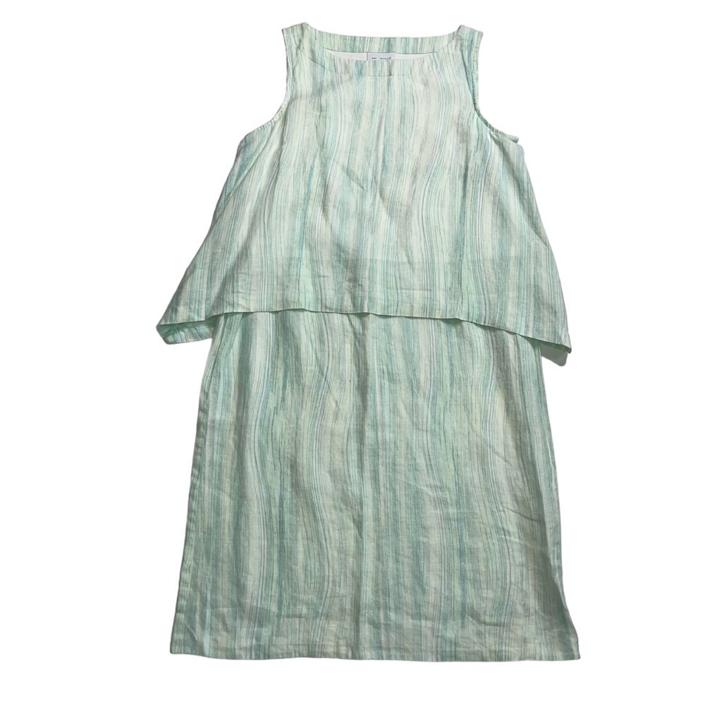 J. Jill Pure Jill White Light Green Wave Stripes Tiered Dress US XS
